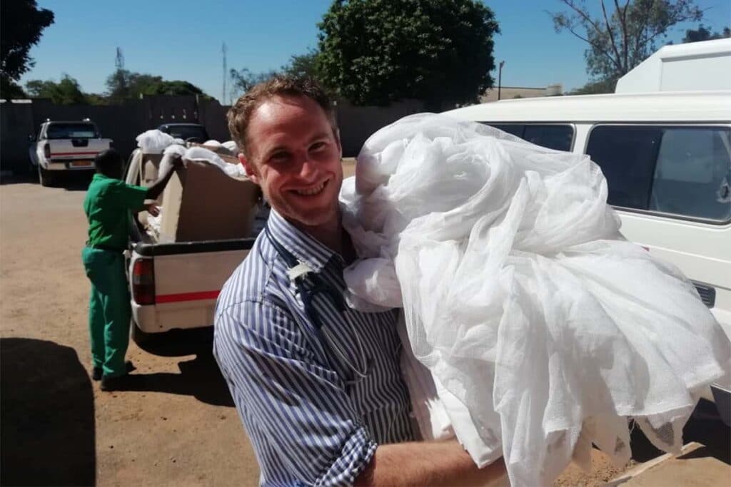 A large bundle of white linen, donated to a local hospital